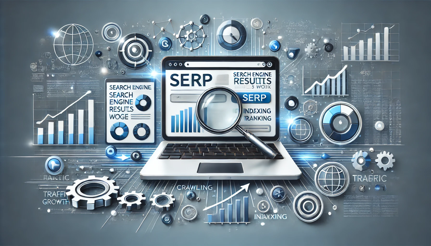 Иллюстрация объясняющая как работают поисковые системы с изображением процесса ранжирования индексации и анализа трафика через современные графические элементы  | webstart