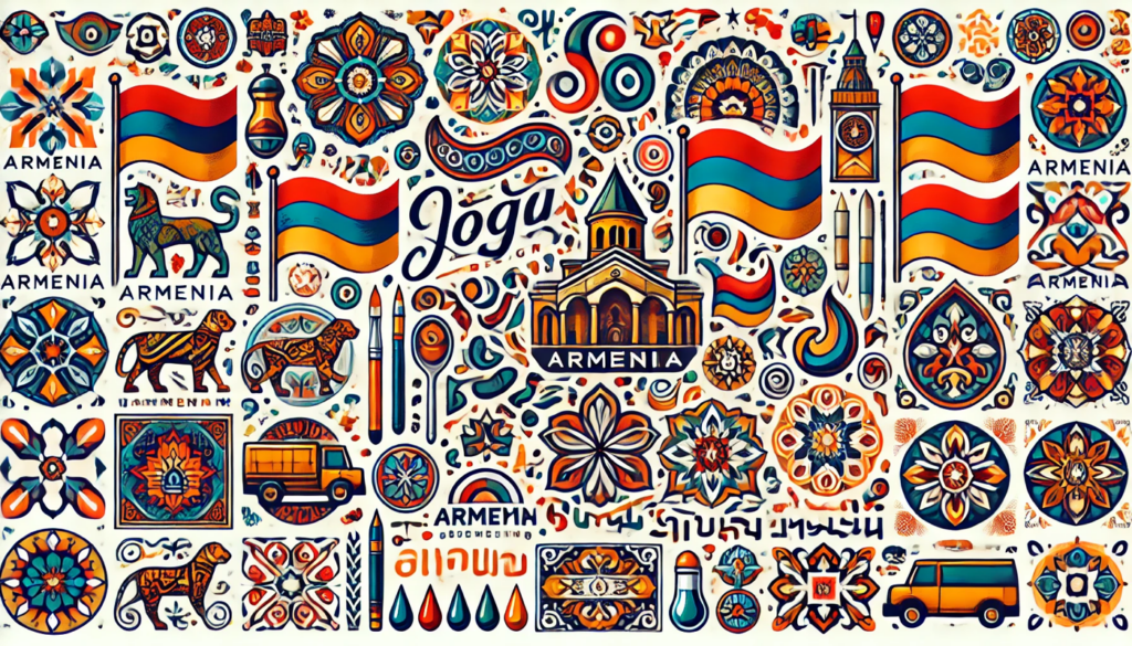Illustration showcasing the uniqueness of logo design in armenia combining traditional armenian patterns with modern branding elements