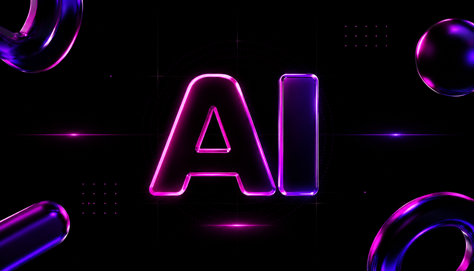 Neon pink and purple ai letters glowing on a dark background a futuristic tech illustration  | webstart